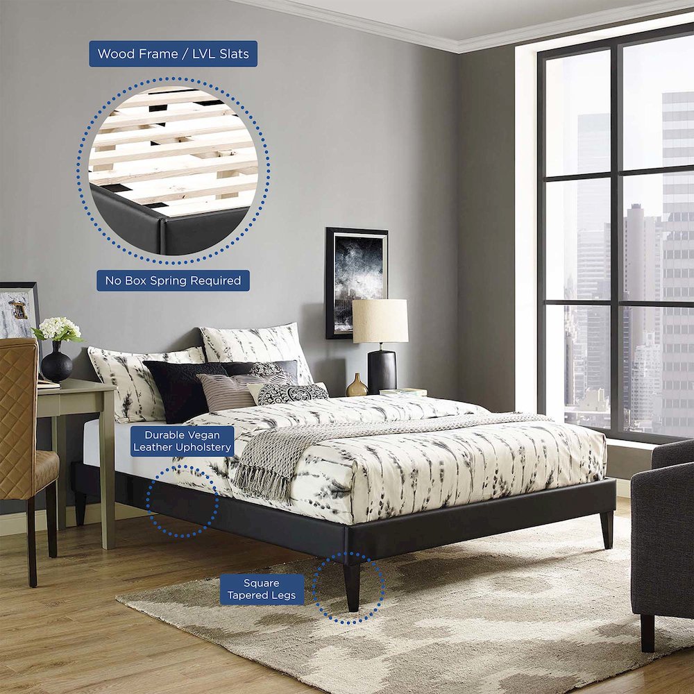 Tessie Vinyl Full Bed Frame with Squared Tapered Legs
