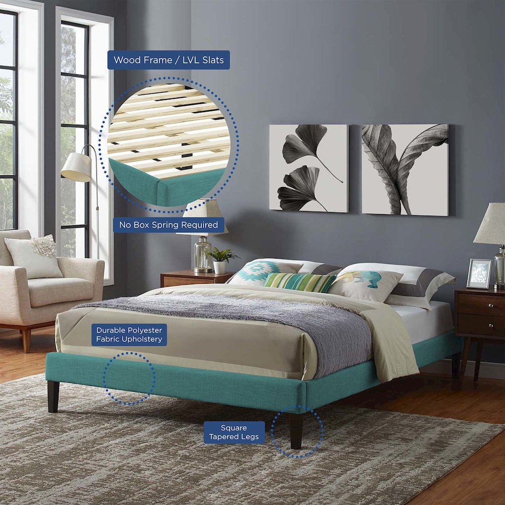 Tessie Fabric Full Bed Frame with Squared Tapered Legs