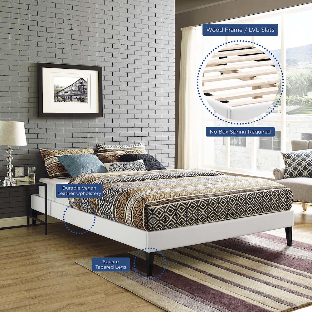 Tessie Vinyl Queen Bed Frame with Squared Tapered Legs