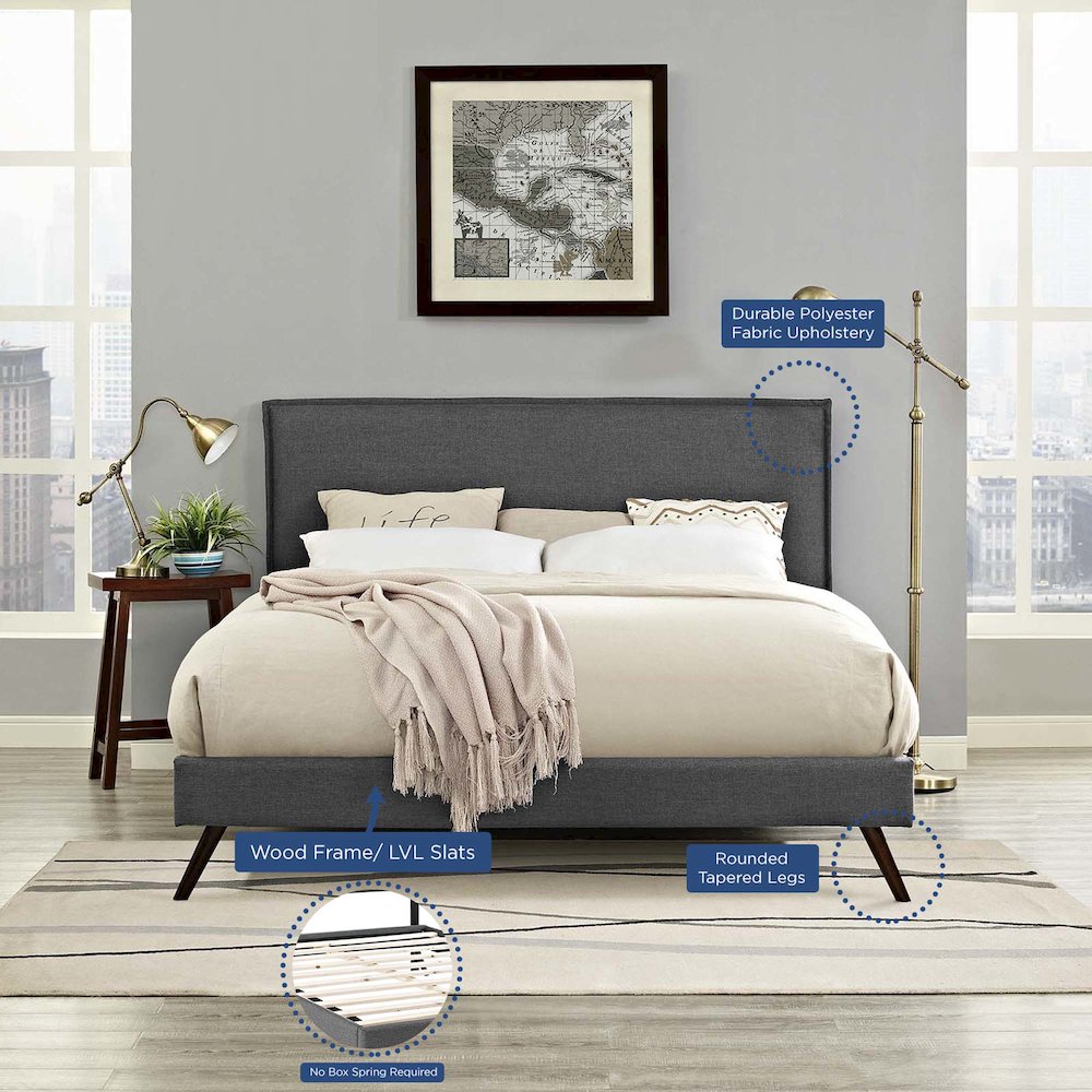 Amaris Fabric Queen Platform Bed with Round Splayed Legs