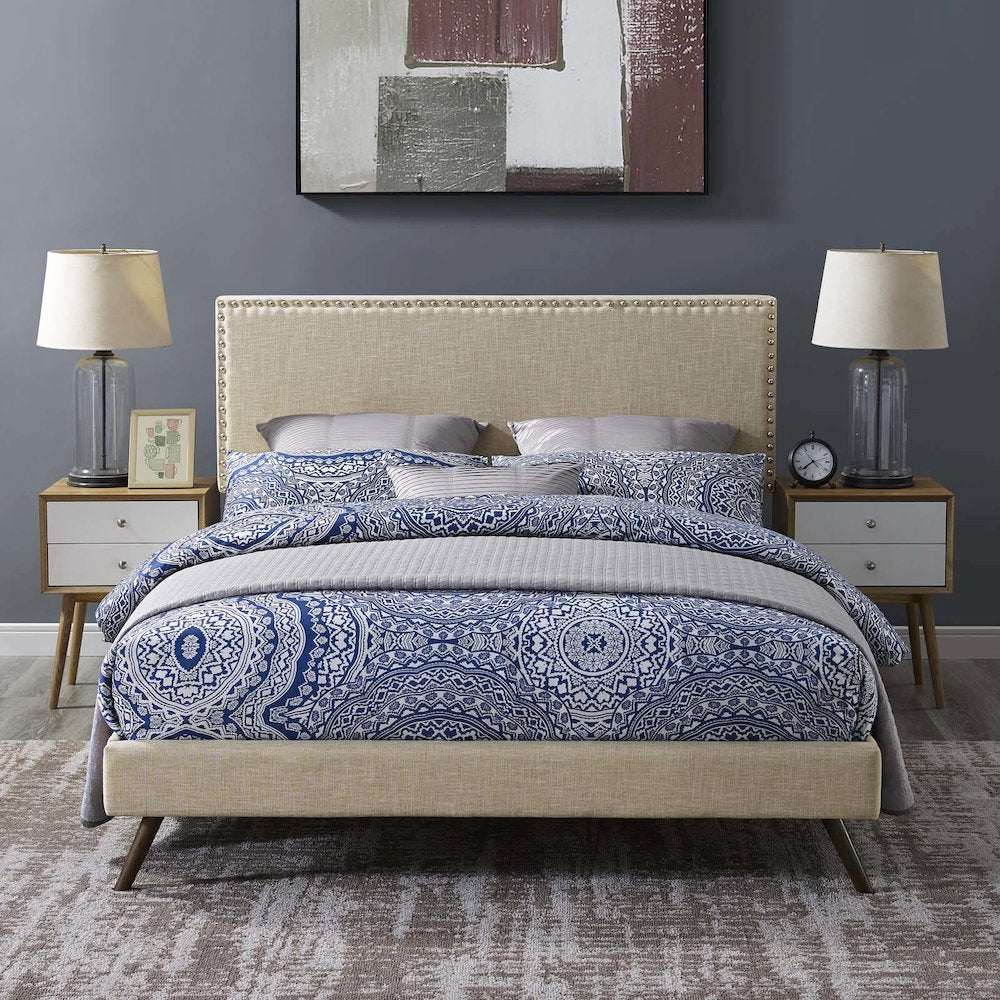 Macie Fabric Queen Platform Bed with Round Splayed Legs