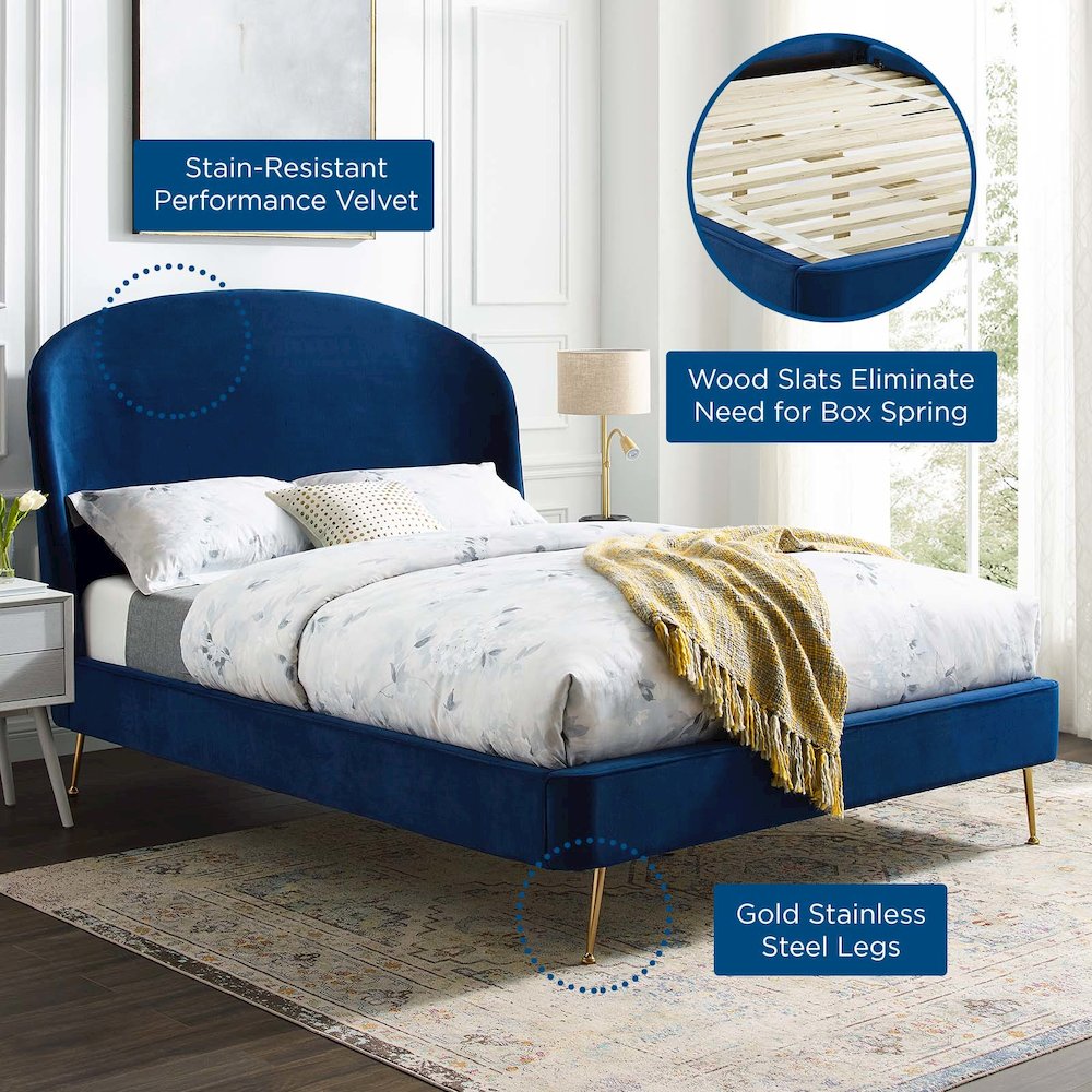Mira Upholstered Performance Velvet Queen Platform Bed