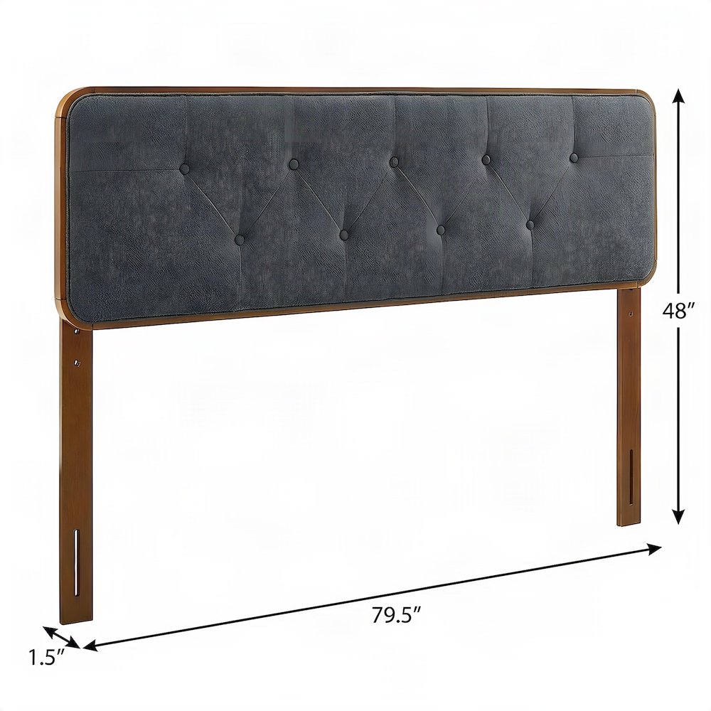 Button-Tufted Fabric Wood King Headboard, Mid-Century, Walnut Charcoal