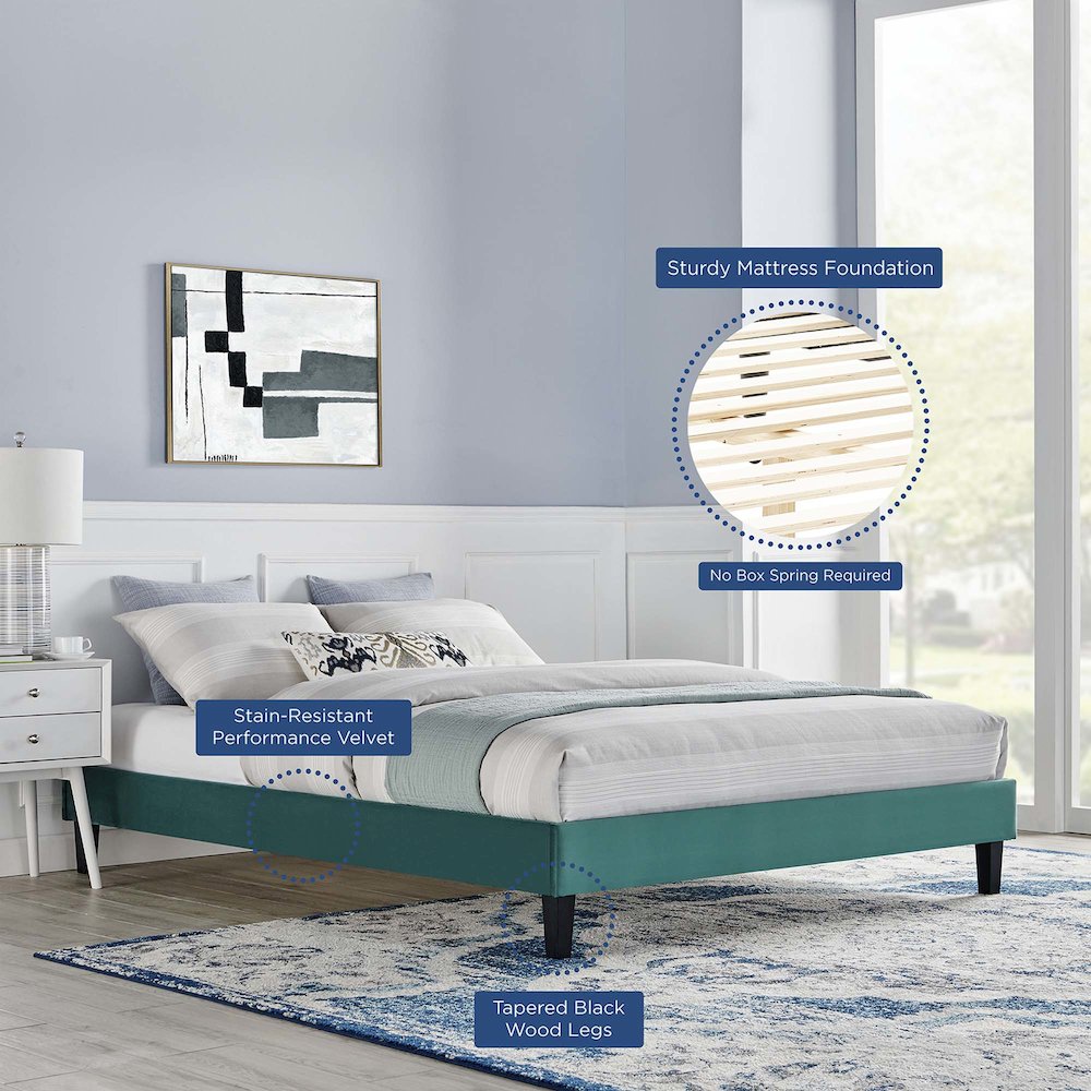 Reign Performance Velvet Full Platform Bed Frame
