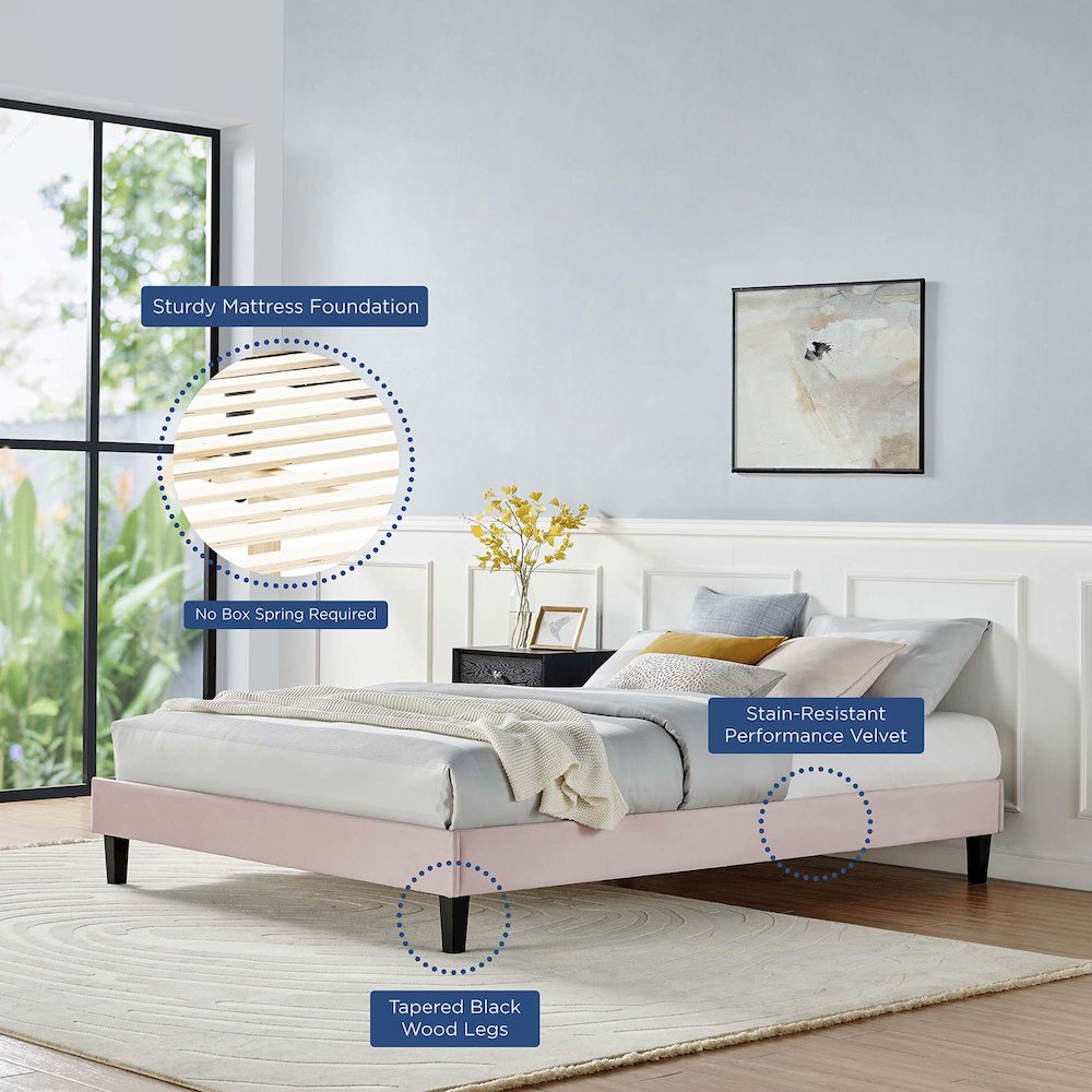 Reign Performance Velvet Queen Platform Bed Frame