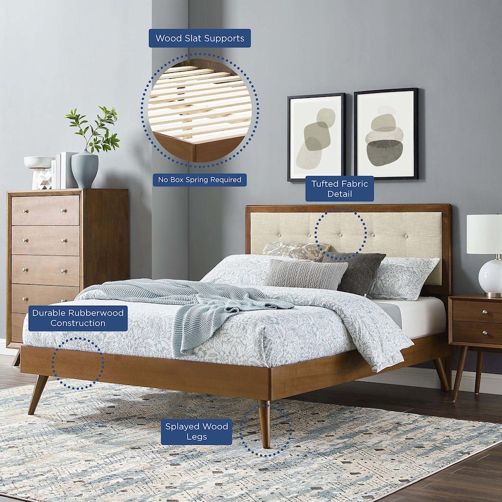 Willow Wood Full Platform Bed With Splayed Legs