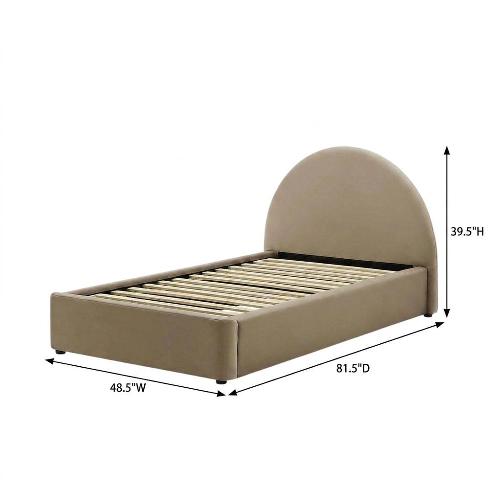 Performance Velvet Platform Bed with Arched Round Tall Headboard Frame, Taupe