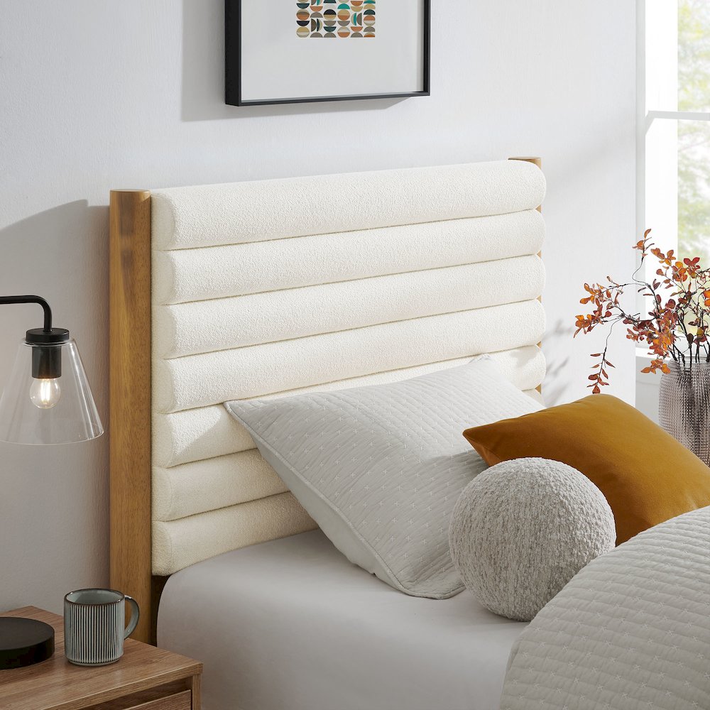 Olea Channel Tufted Boucle Solid Wood Twin Platform Bed