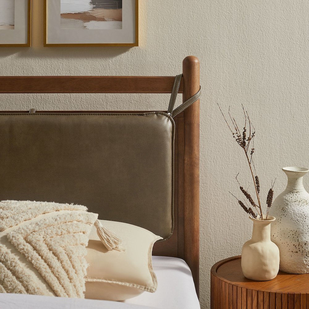 Leni Twin Size Vegan Leather and Wood Platform Bed Frame