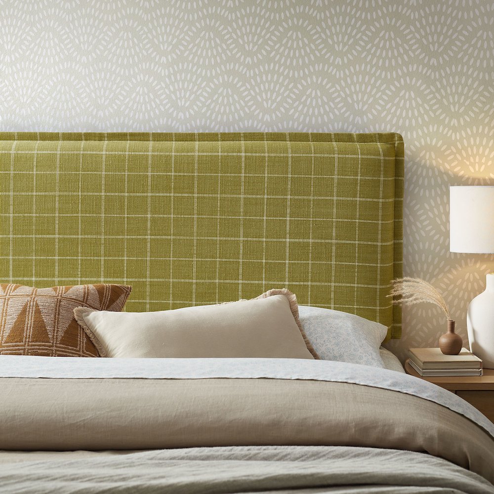 Camille Checkered Linen Blend Queen Size Headboard