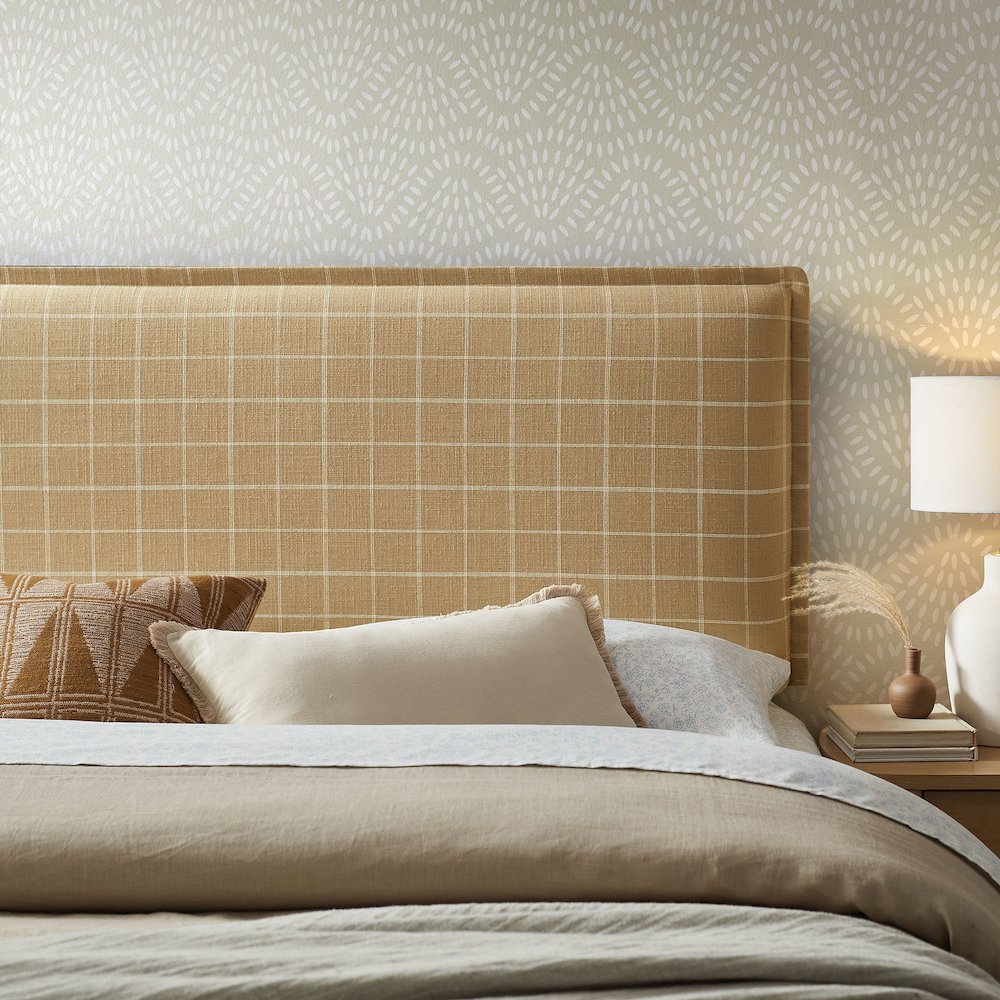 Camille Checkered Linen Blend Queen Size Headboard