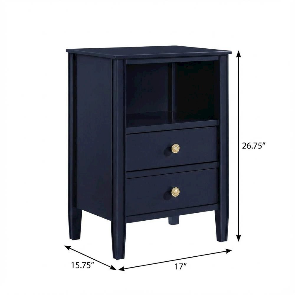 Midnight Blue Storage Nightstand with 2 Drawers and Traditional Style