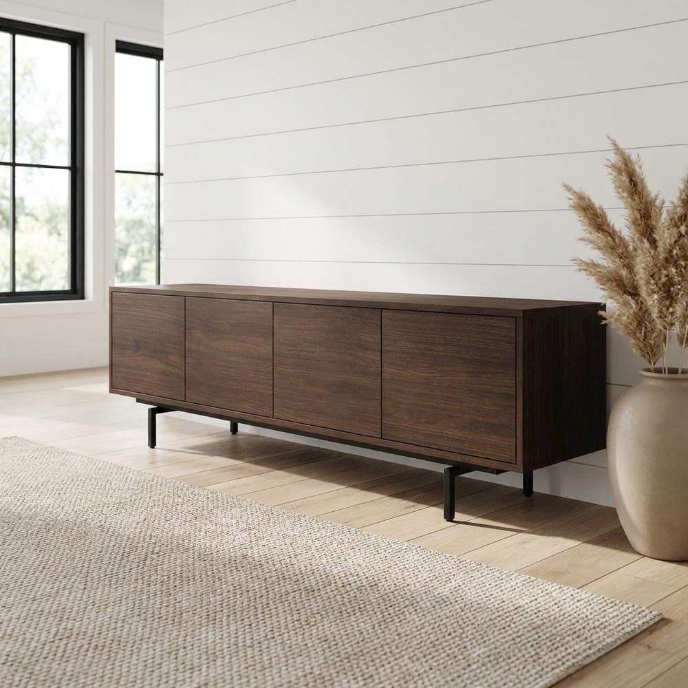 Industrial brown laminate TV console with four doors in engineered wood