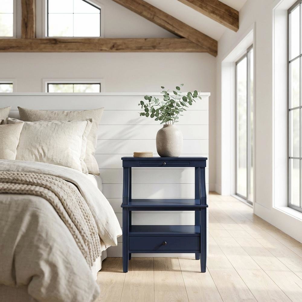 Midnight Blue Storage Nightstand, Spacious Shelf, Durable Poplar Construction