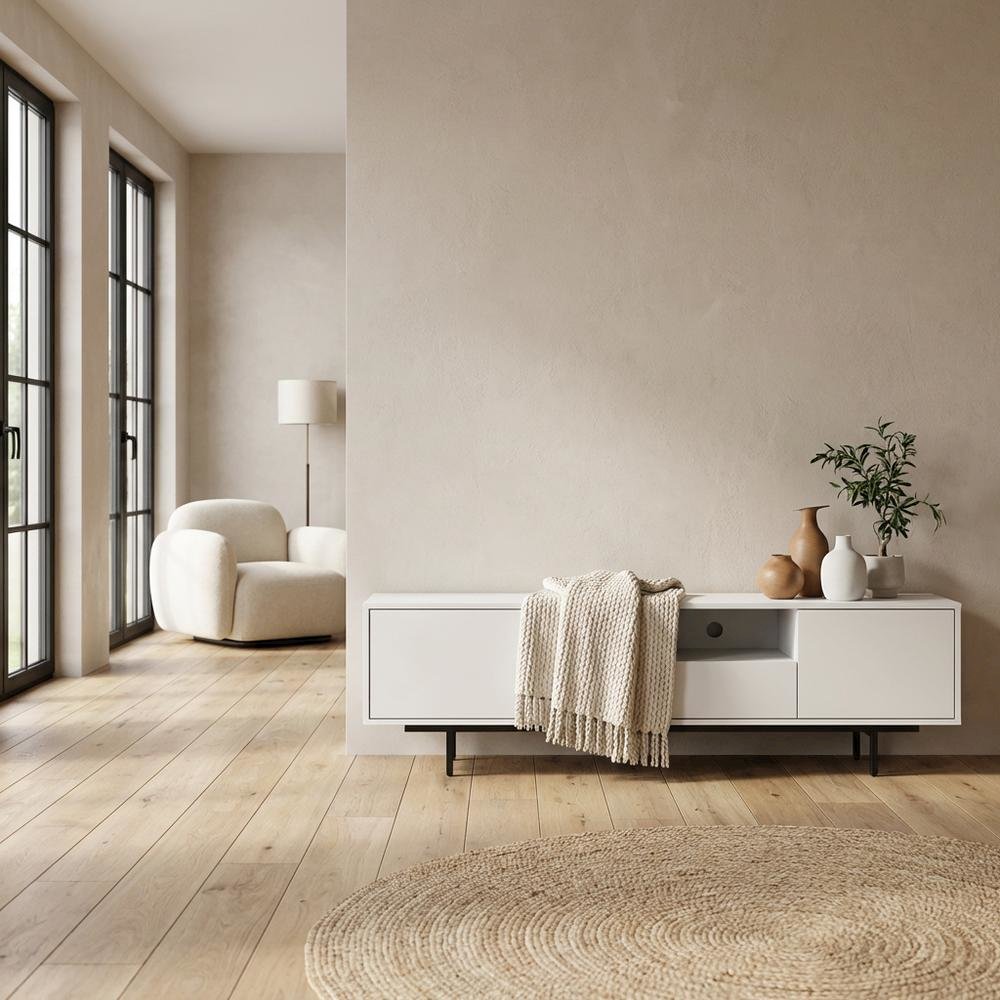 White Laminate TV Console with 3 Doors in Modern and Industrial Styles