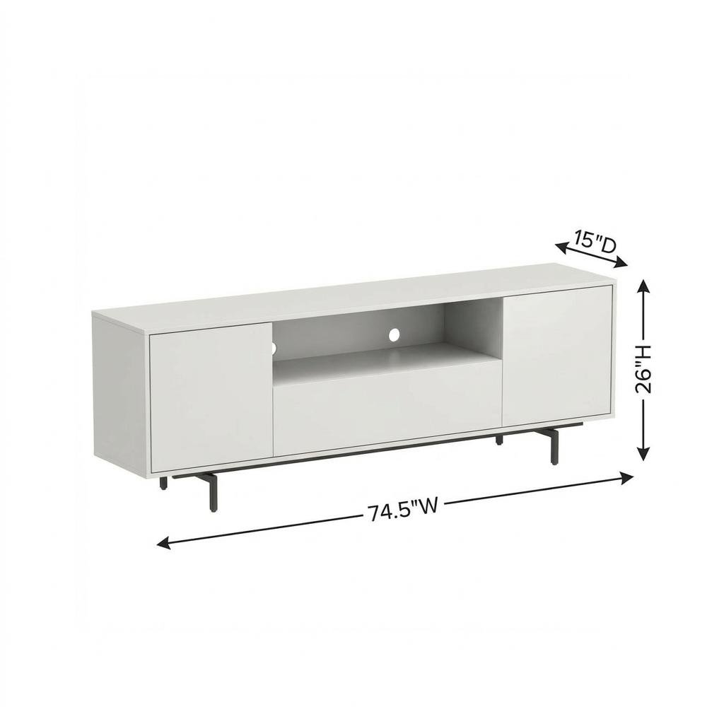 White Laminate TV Console with 3 Doors in Modern Industrial Style