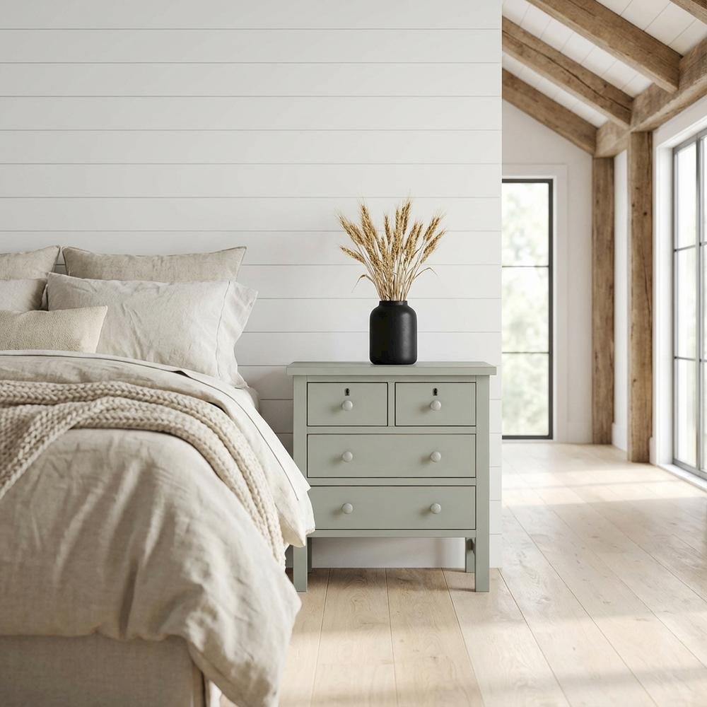 Antique Gray Nightstand with 4 Storage Drawers and Casual Style