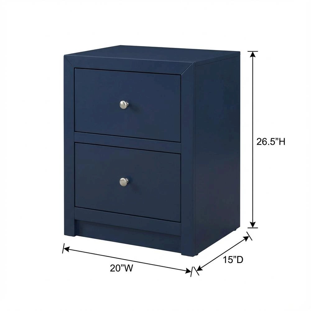 Midnight Blue Nightstand with Gold Hardware, Casual Farmhouse Style