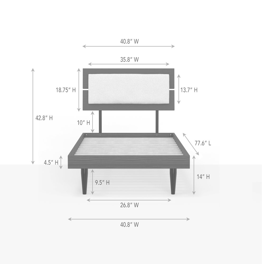Benoni Twin Wooden Bed with Taupe Cushion Walnut