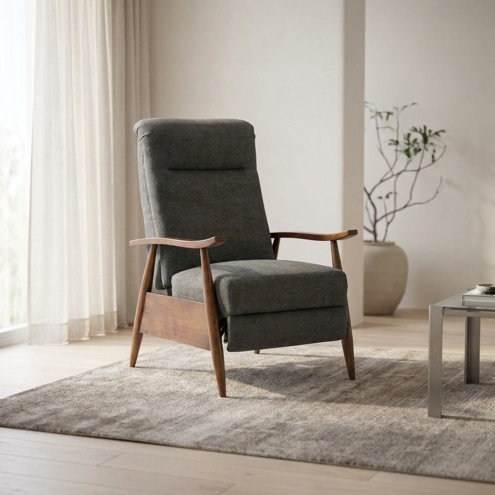 Wood Arm Push Back Recliner Chair with Polyester Upholstery for Living Room