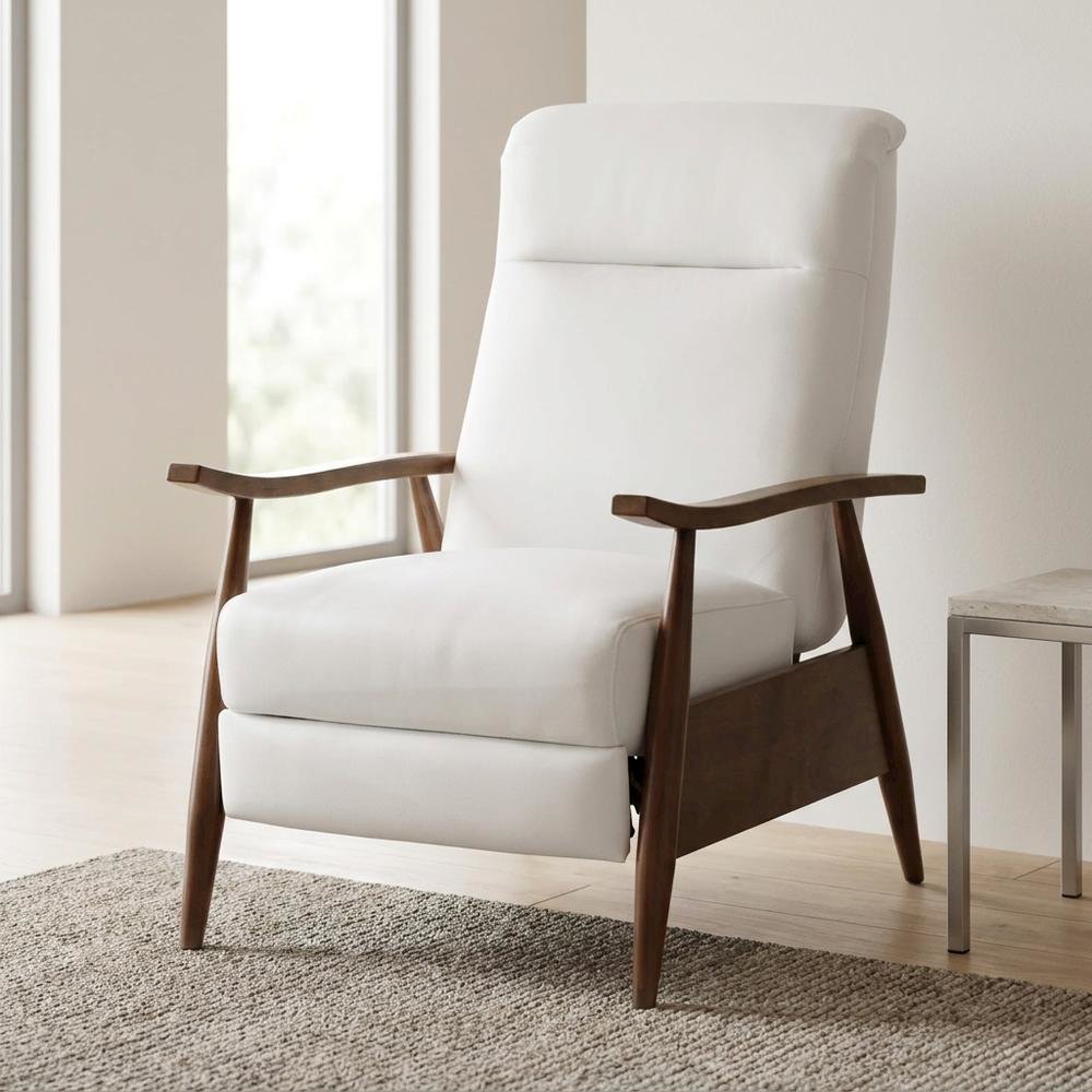 Semi-Leather Push Back Recliner Chair with Wood Arms for Living Room