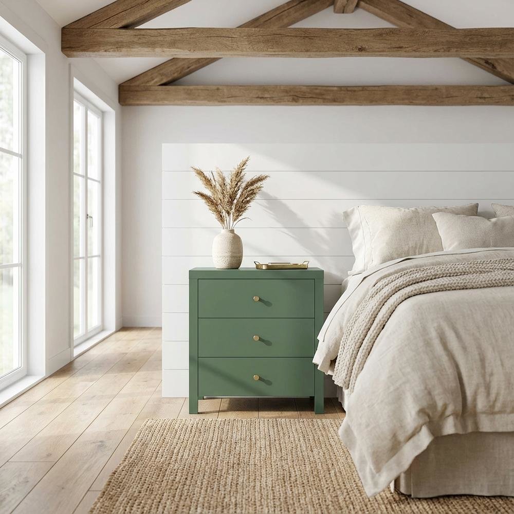 Vintage Green Nightstand with 3-Drawer Storage and Casual Design