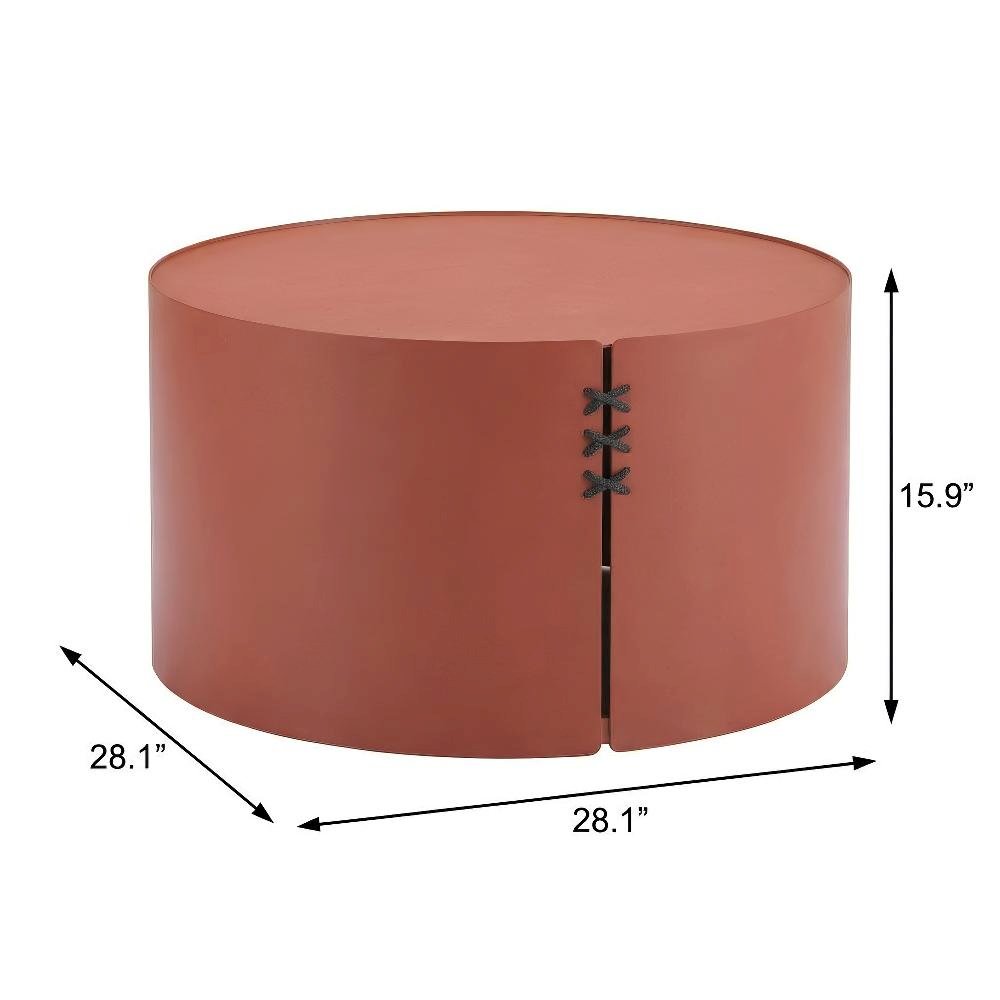 Brown Round Coffee Table Aluminum Frame, Lightweight Durable Surface