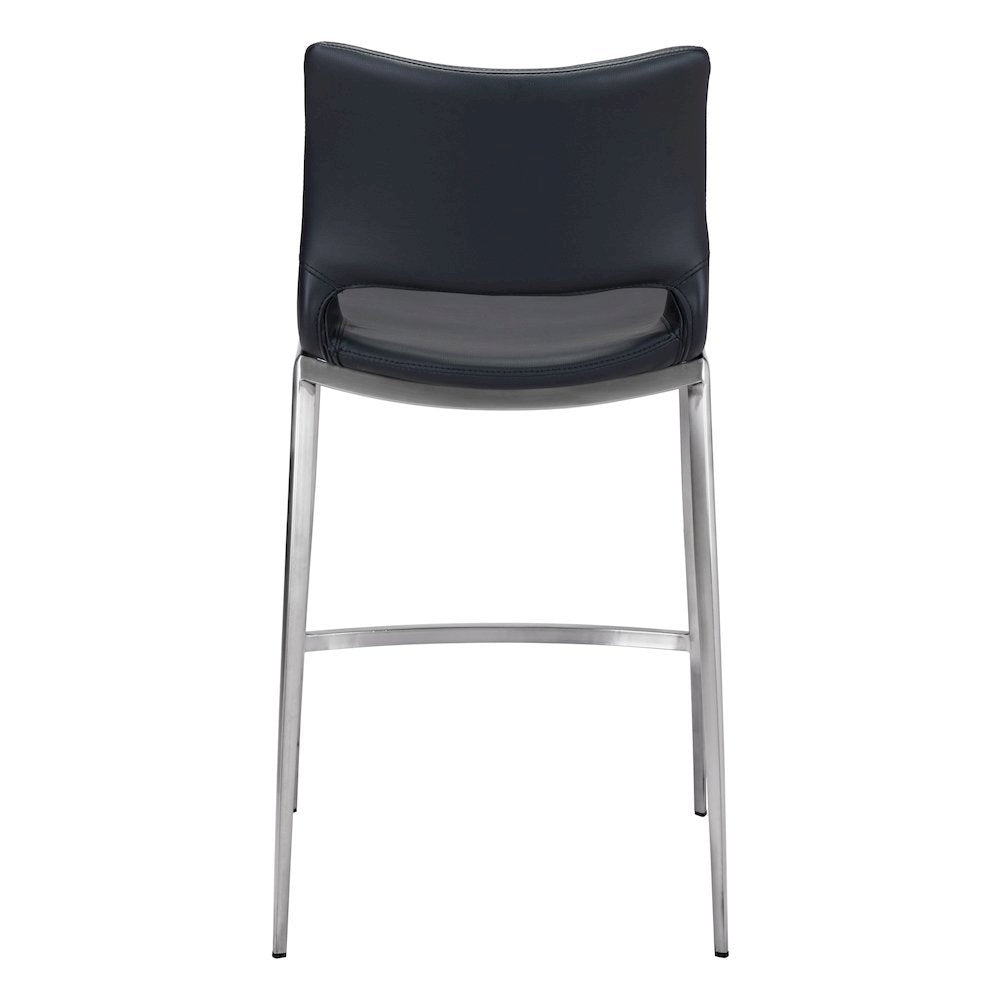 Counter Stools Set of 2, Black Faux Leather, Silver Steel Legs