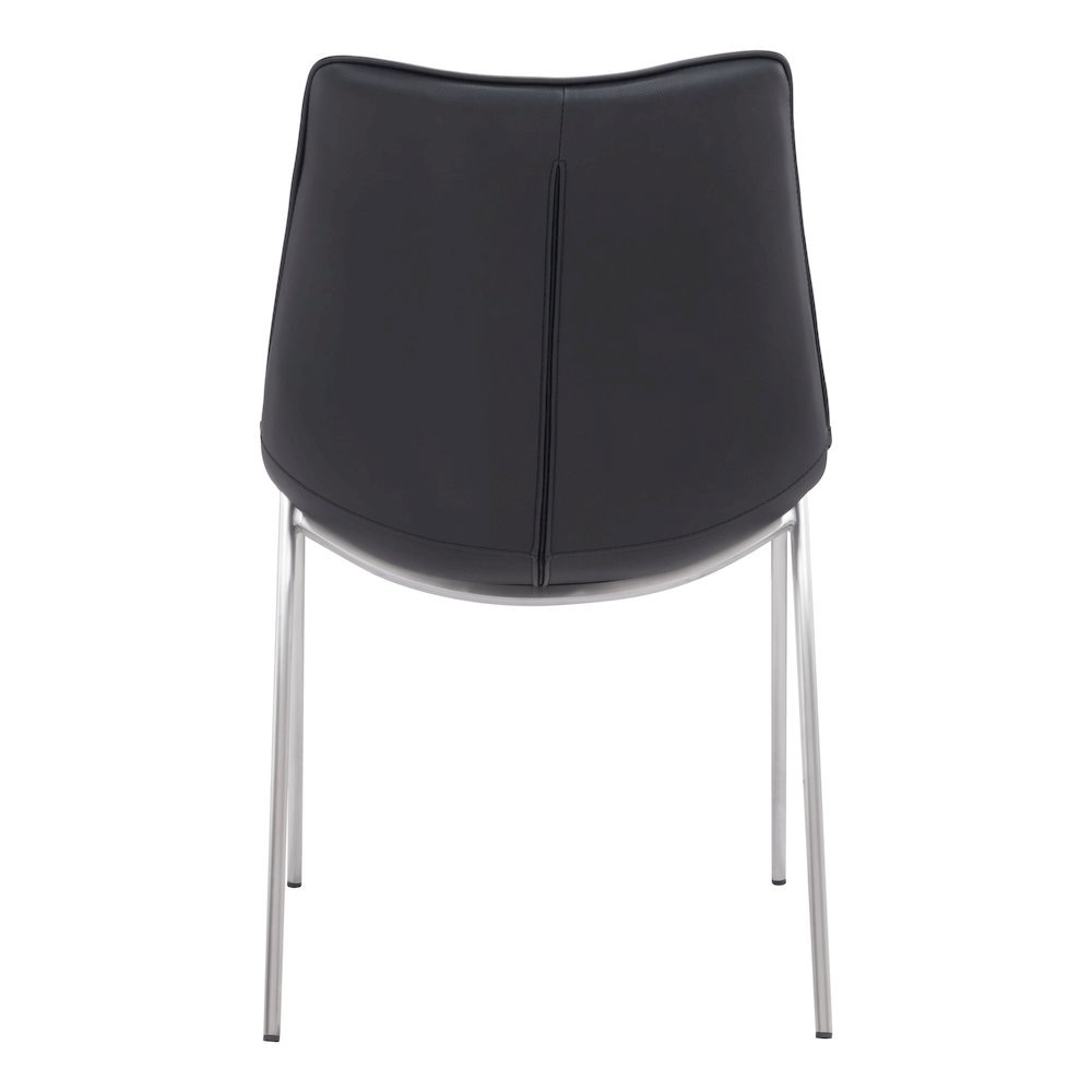 Dining Chairs Set of 2, Black Faux Leather, Silver Steel Legs