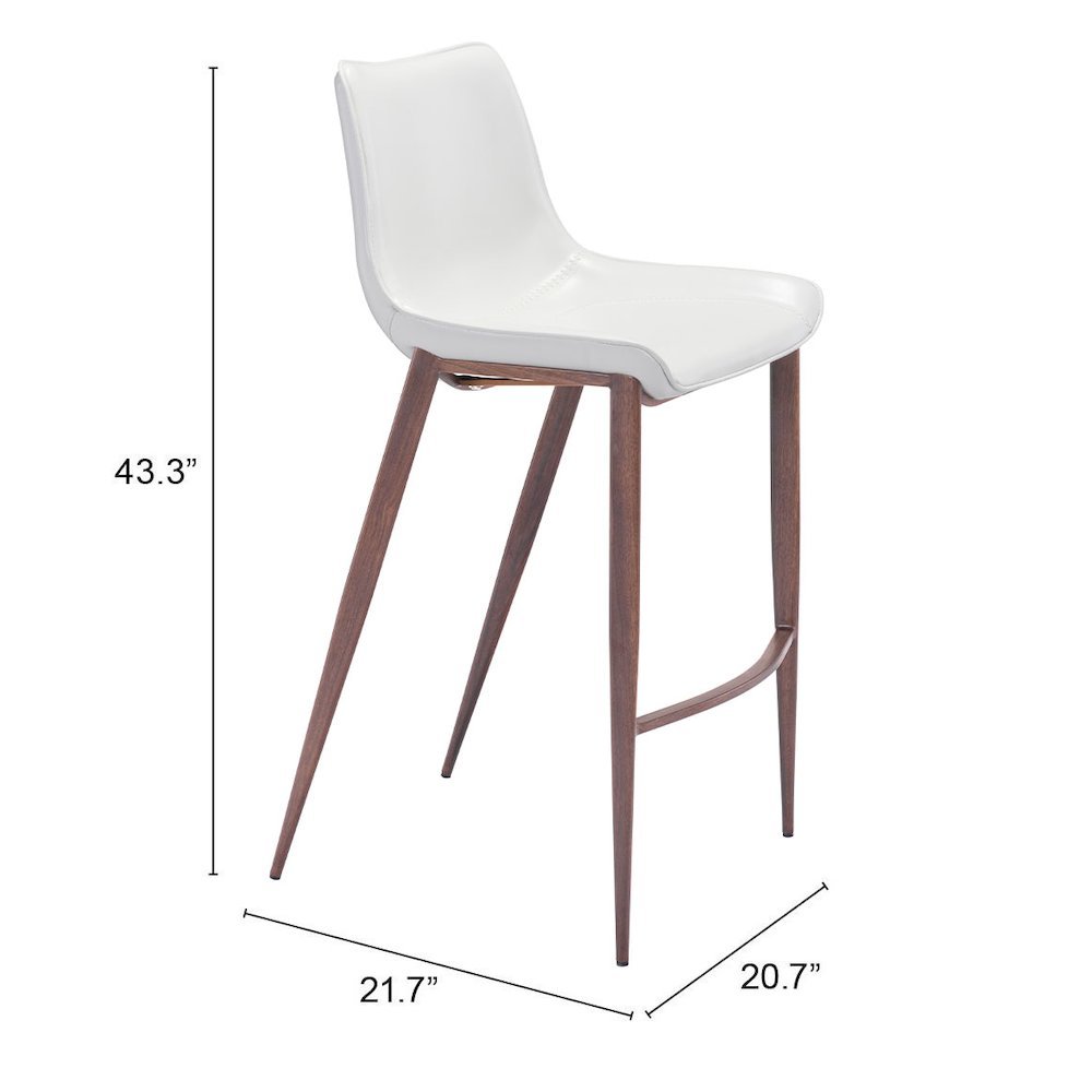 Bar Stools Set of 2, White Faux Leather, Faux Wood Steel Legs