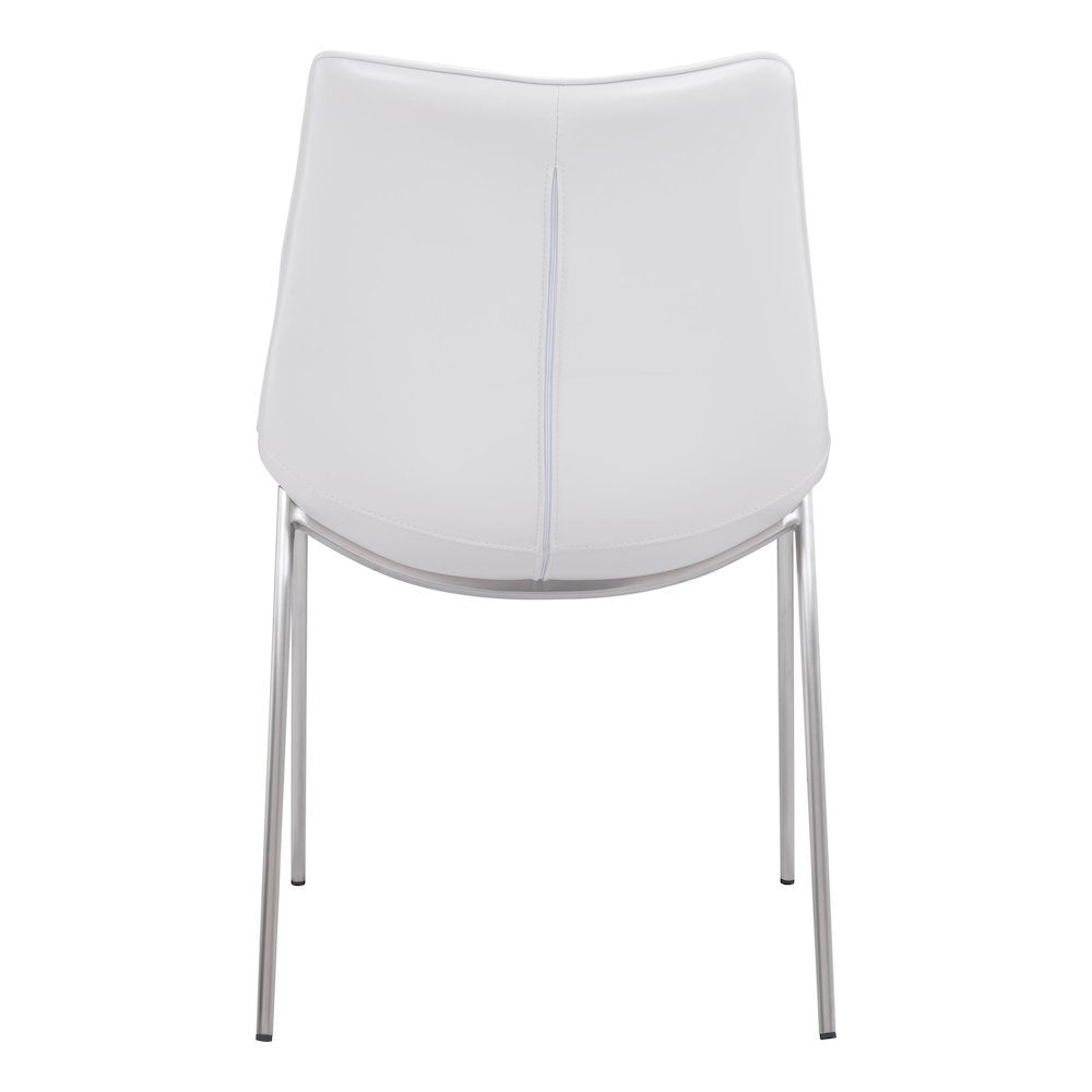 Dining Chairs Set of 2, White Faux Leather, Silver Legs
