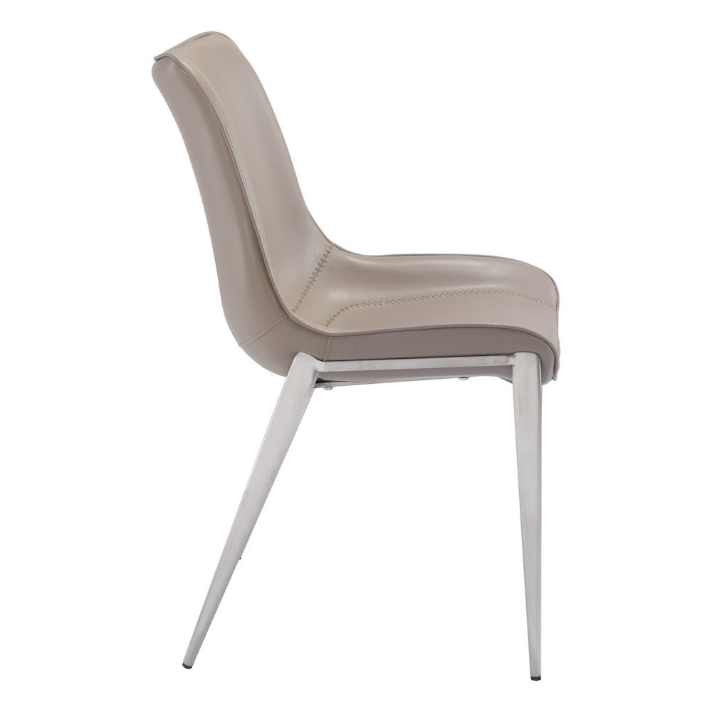 Dining Chairs Set of 2, Brown Faux Leather, Silver Steel Legs