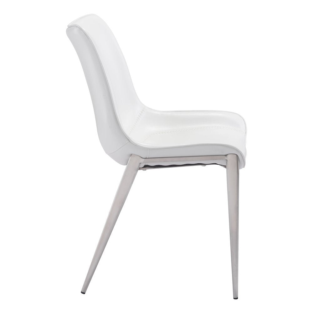 Dining Chairs Set of 2, White Faux Leather, Silver Legs