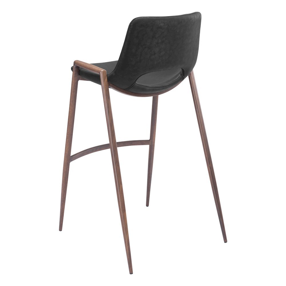 Bar Stools Set of 2, Black Faux Leather, Faux Wood Steel Legs