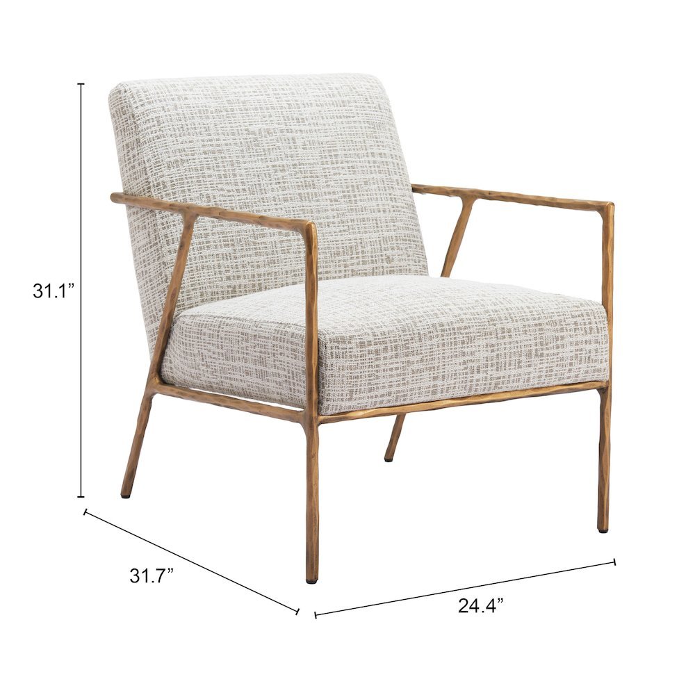 Accent Chair, Beige Frost Fabric, Forged Steel Legs