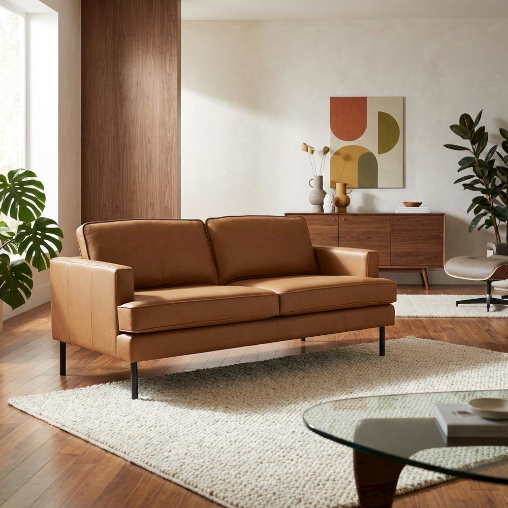 Brown Modern Sofa with Polyester Upholstery and Sturdy Plywood Frame