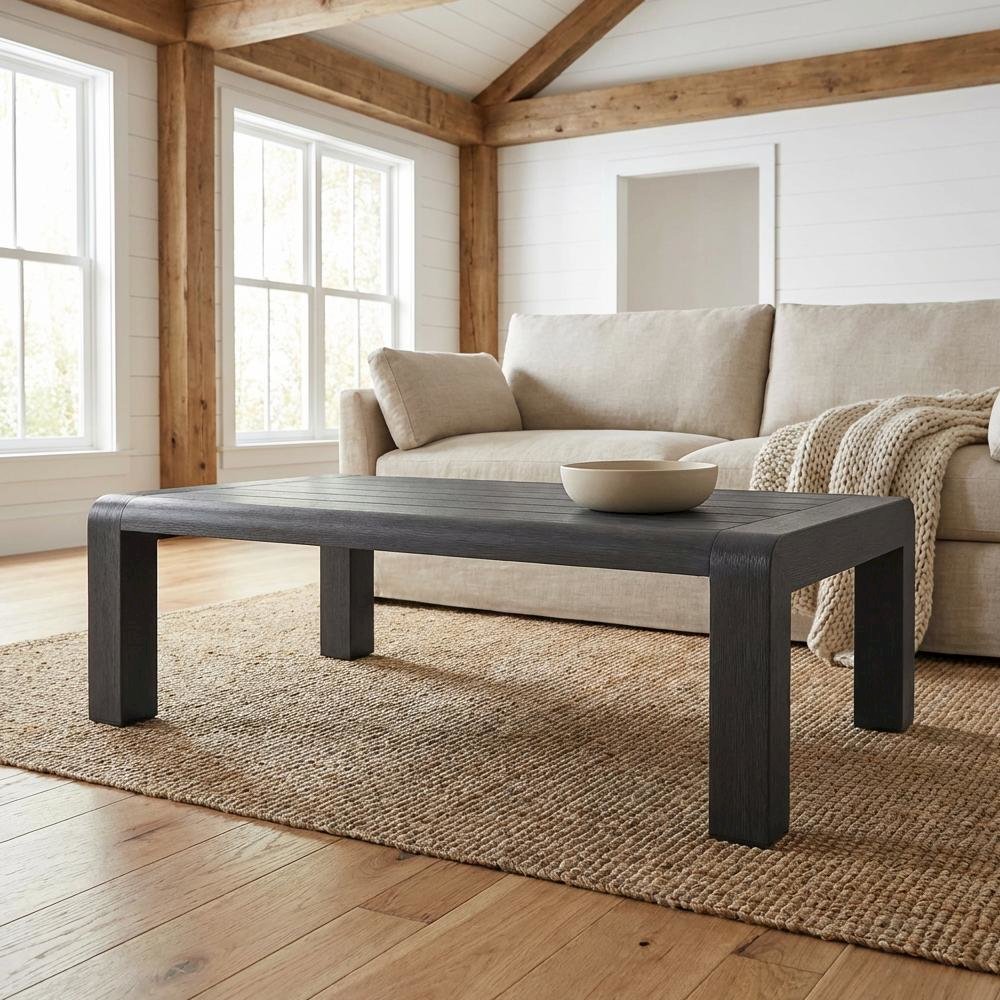 Black Aluminum Coffee Table with Modern Rectangle Top and Durable Frame