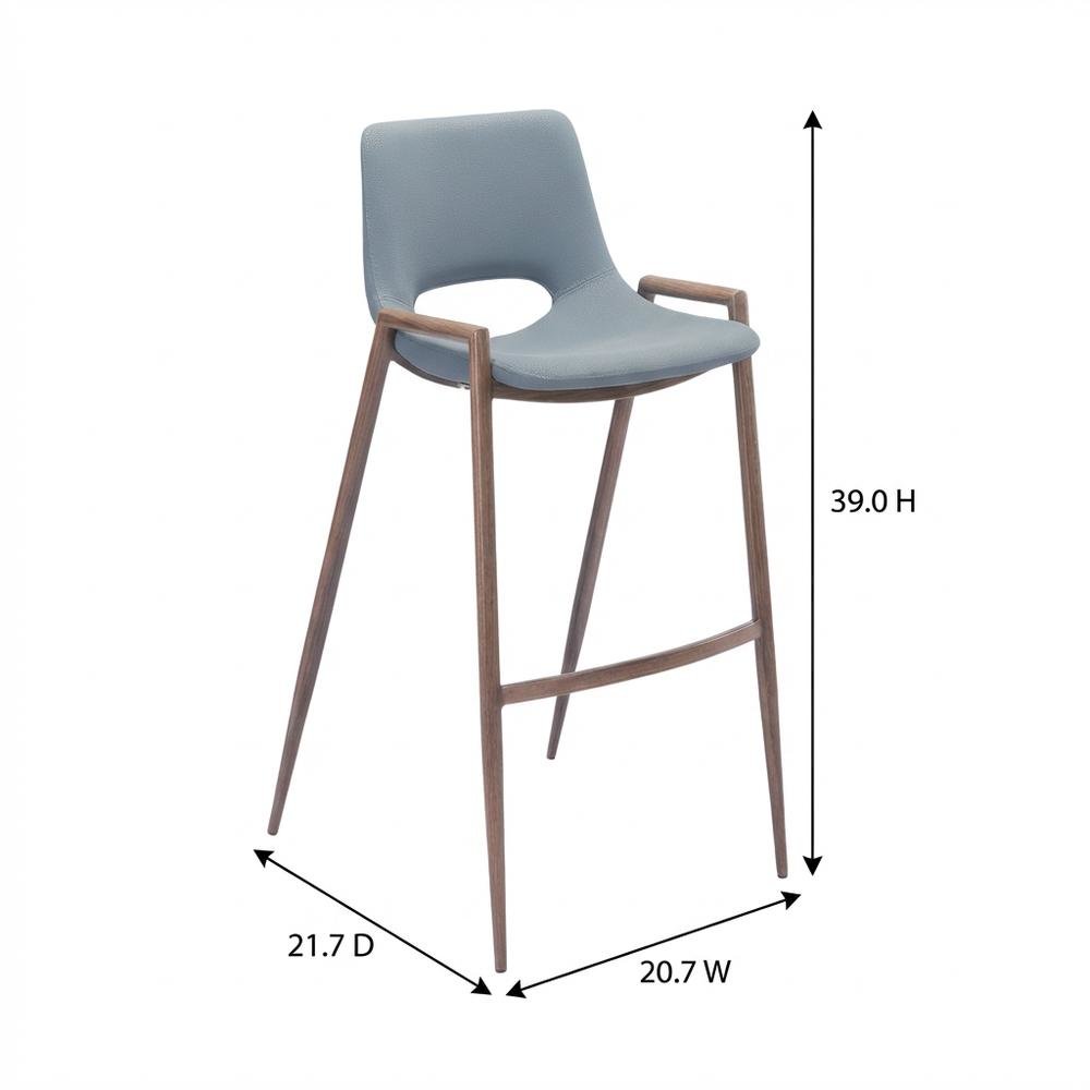 Gray Desi Modern Bar Stool Set of 2 with Plywood Frame and Polyurethane Upholstery