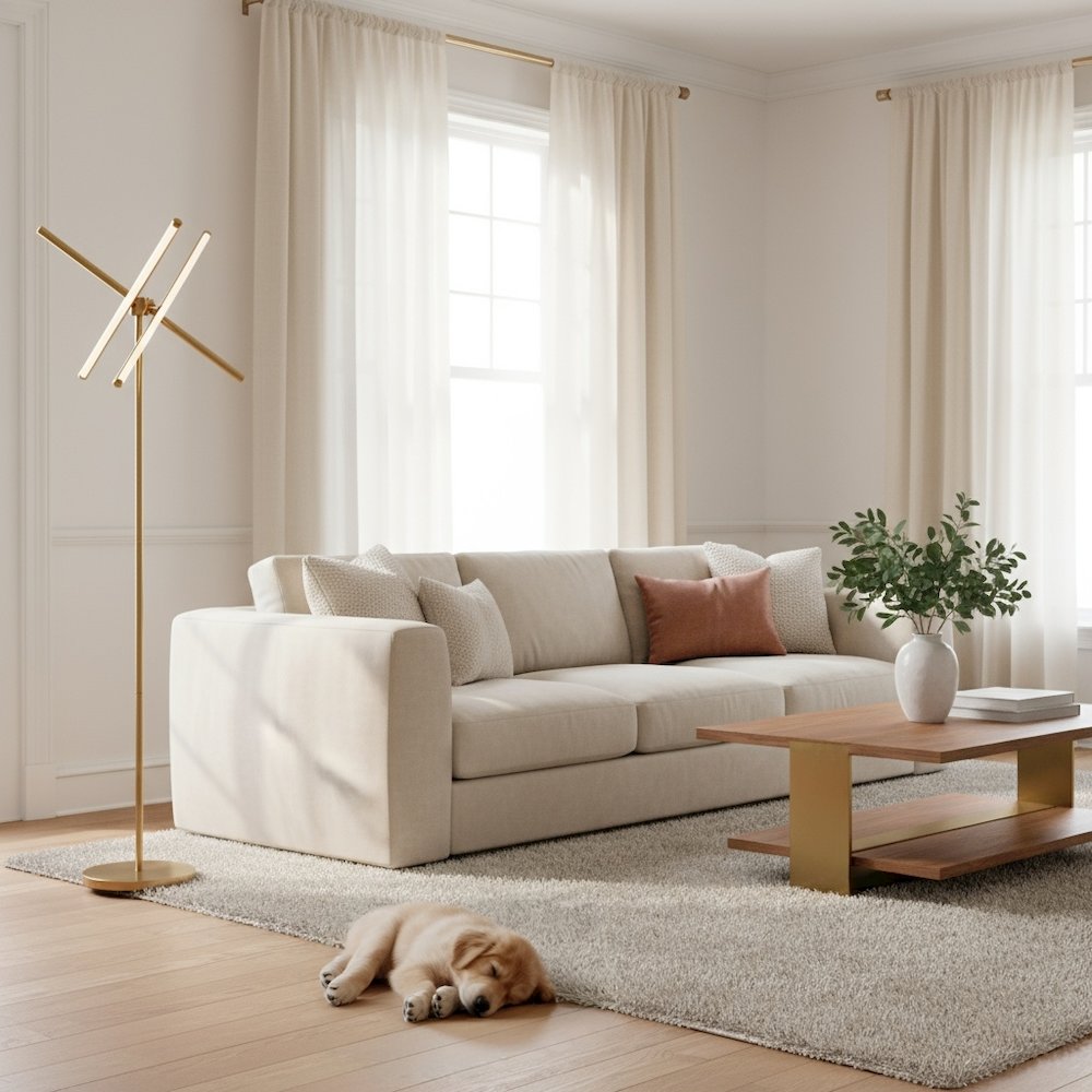 Floor Lamp, Brass, Works with Dimmer, Steel and Silicone