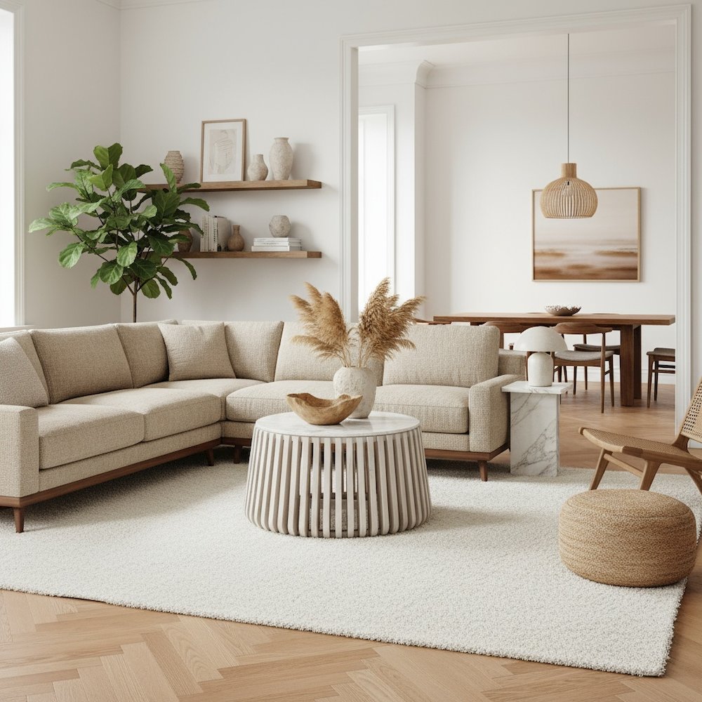 Coffee Table, White Marble, Round Top, Acacia Wood Base