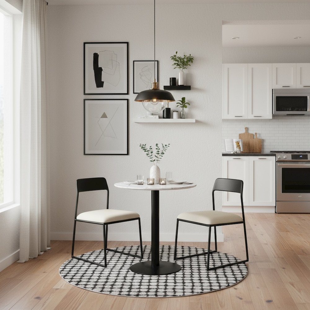 Bistro Table, White & Black, Round MDF Top, Steel Base