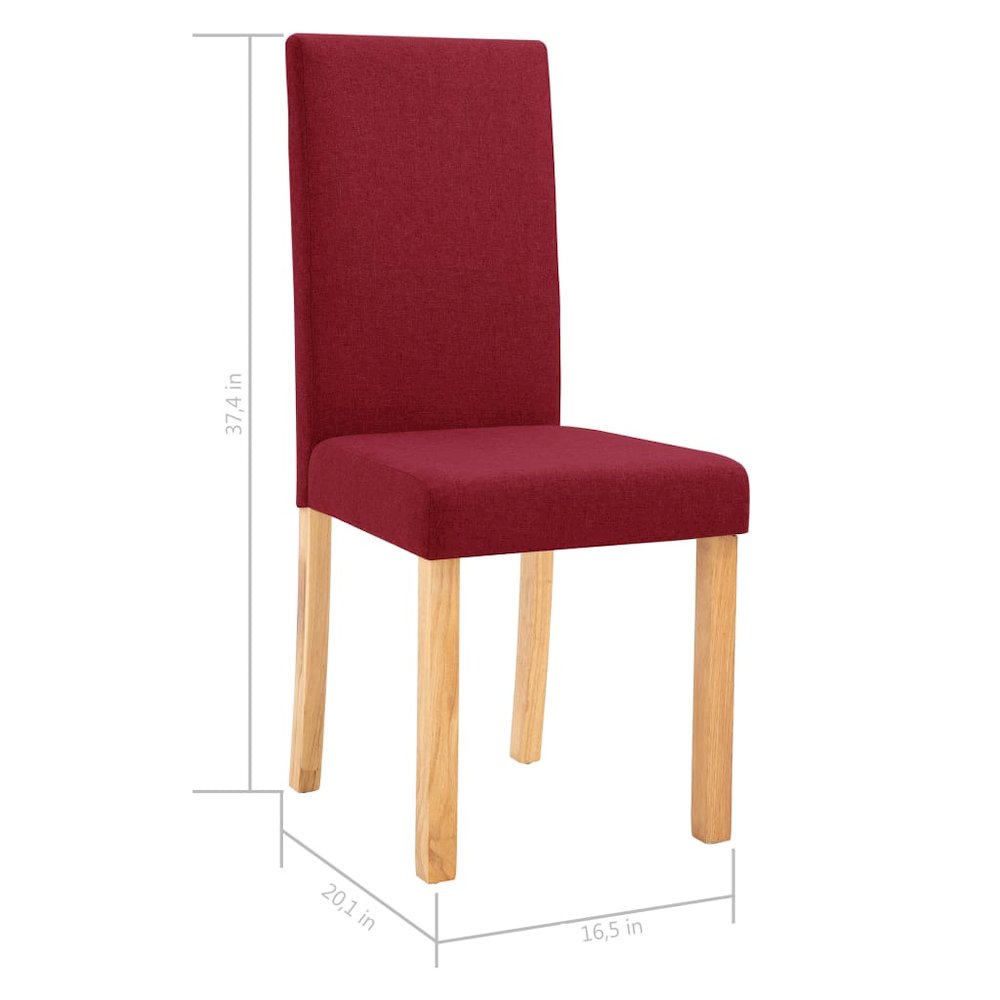 Dining Chair Set of 2 Wine Red Fabric and Rubber Wood Standard