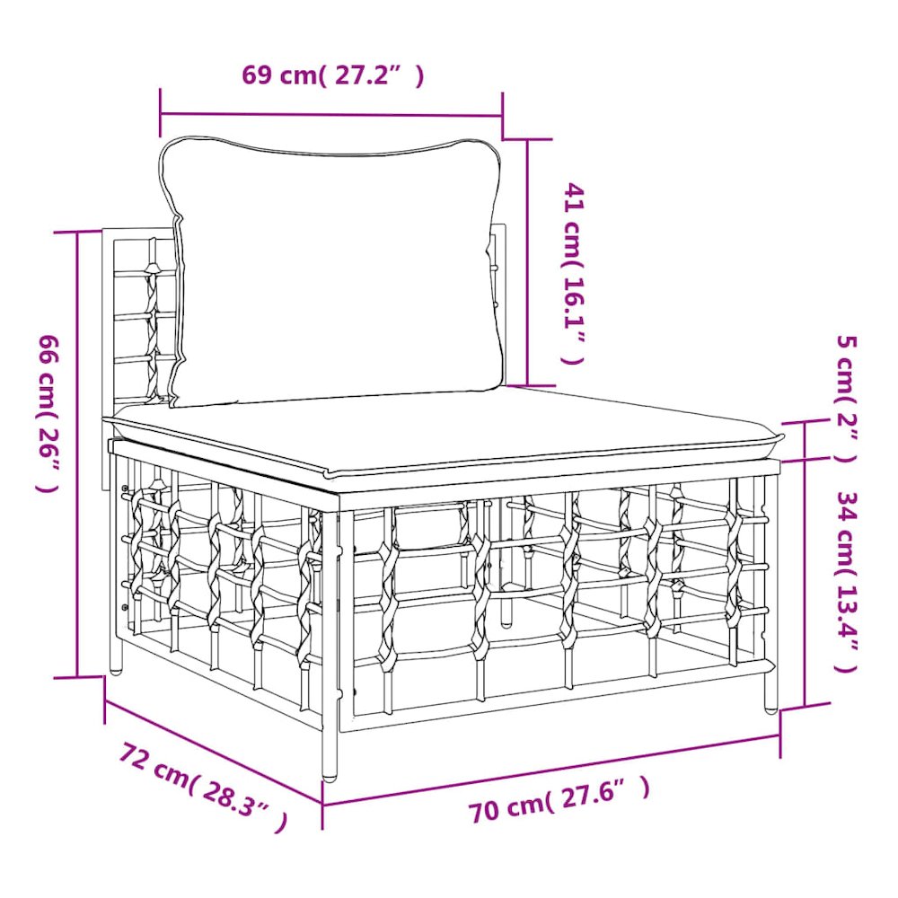 Garden Middle Sofa Anthracite, Beige PE Rattan Modular