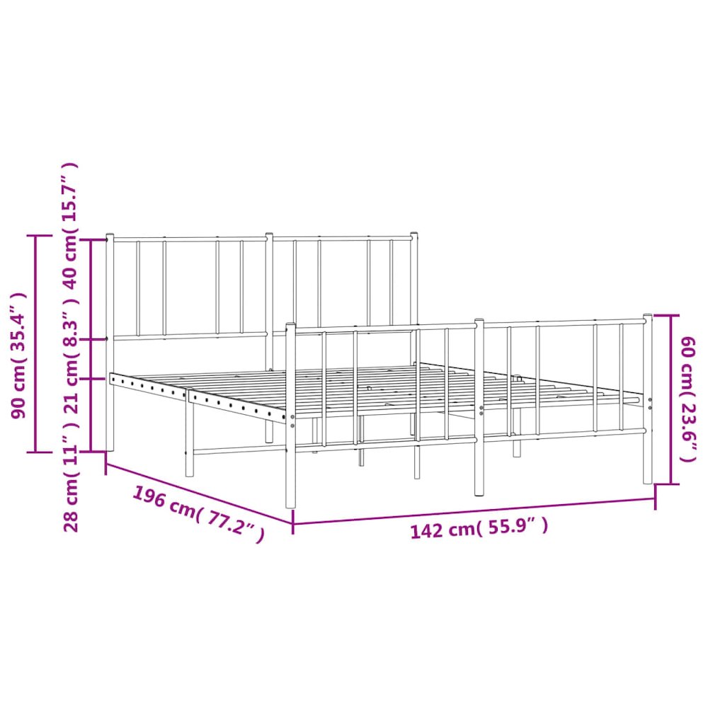 Bed Frame Black Powder-Coated Steel 53.9x74.8 in Bed Frame
