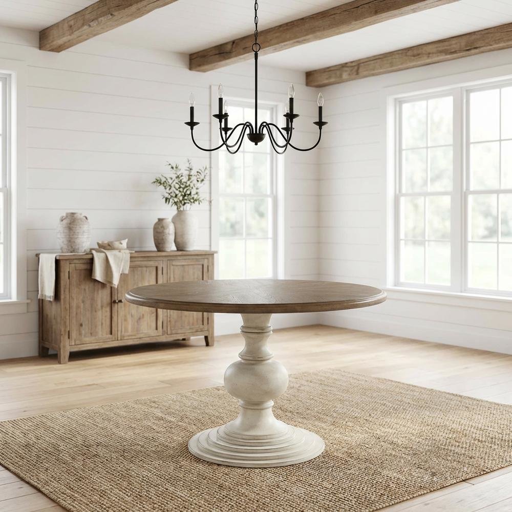 Brown Round Pedestal Dining Table with Wood Veneer and MDF Top