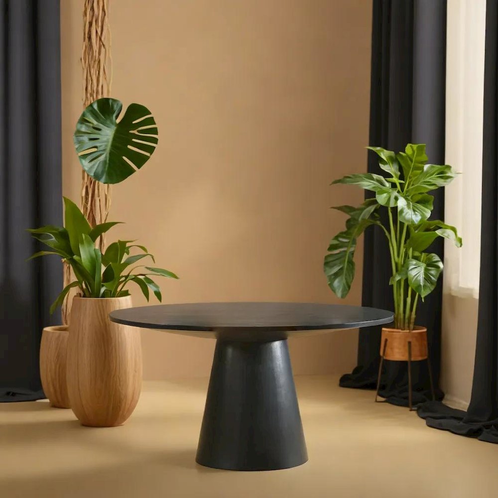 Elegant Black Round Dining Table, 47-Inch Wide Contemporary Design in Solid Wood