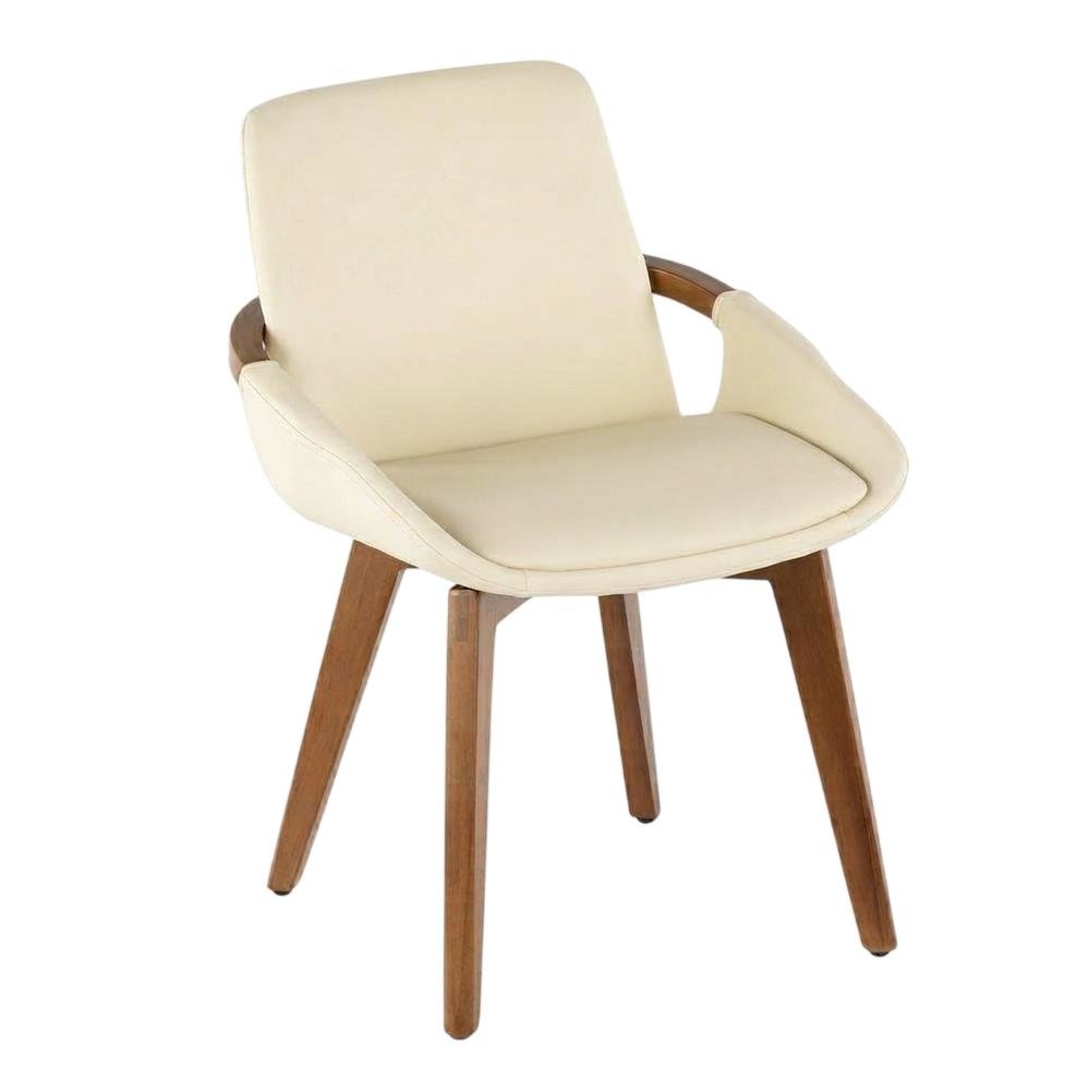 Mid-Century Dining Chair with Walnut Finish and Cream Faux Leather Upholstery