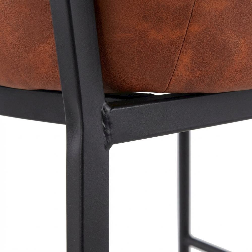 Black industrial counter stools with faux leather seats, set of 2