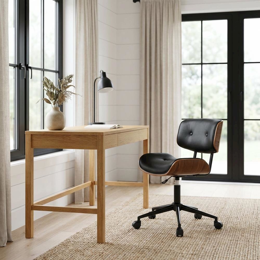 Mid-Century Modern Adjustable Office Chair with Walnut Finish and Black Accents