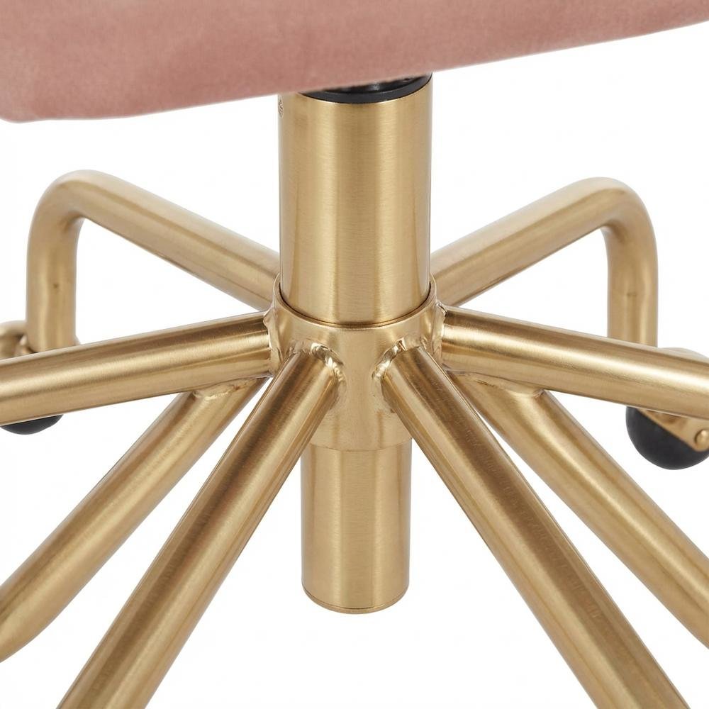 Pink velvet task chair with gold painted steel frame and cushioned seat